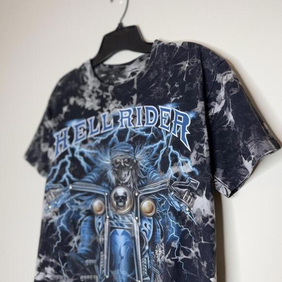 Vintage Hell Rider AOP Motorcycle Tee with Distressed Design - Picture 2 of 4